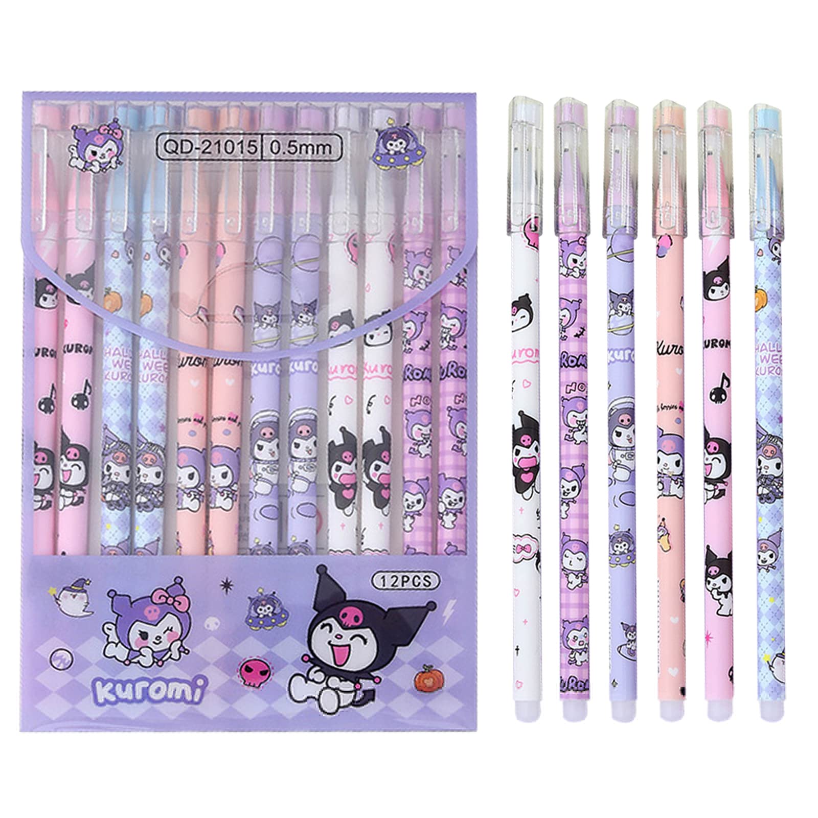 FAMILIO Kuromi Rolling ball pen fine dot pen liquid ink pen roller ball pen stainless steel ball pen fast dry and long lasting pen diary taking notes school office supplies best ball pen gift，12pcs