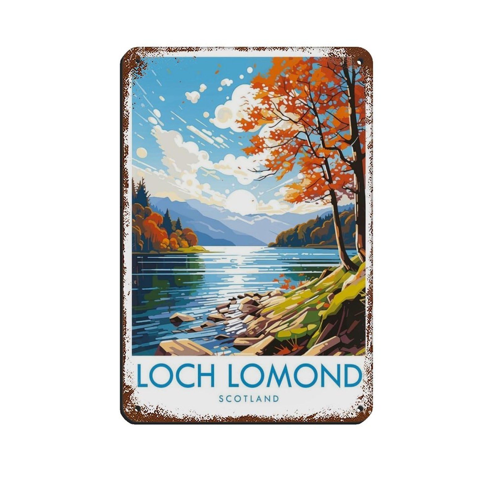 Loch Lomond Travel, Scotland Travel Decor Retro Poster Metal Tin Sign Chic Art Retro Iron Painting Bar People Cave Cafe Family Garage Poster Wall Decoration 8x12inch(20x30cm)