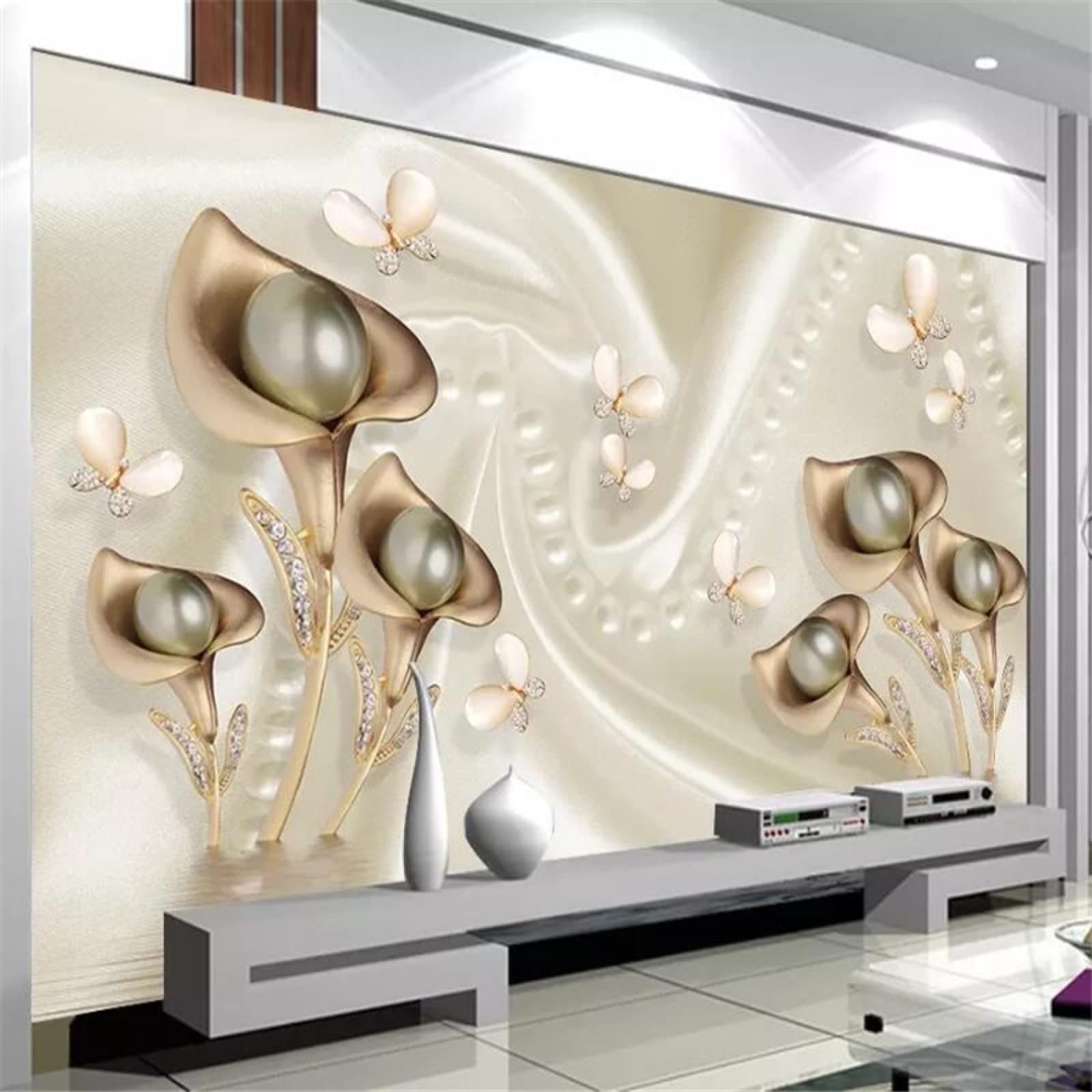 Tapeta ścienna perły i kwiaty szer. 200 x wys. 175 cm mural ścienny 3D tapeta naklejki do salonu sypialni niesamoprzylepne