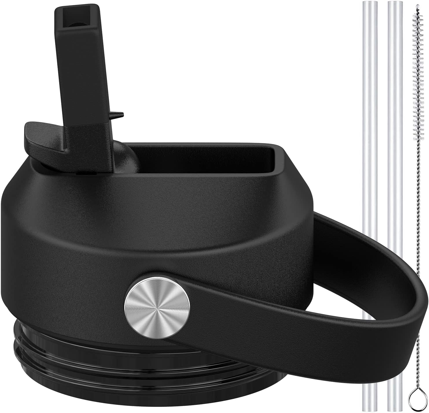Straw Lid for Yeti Rambler Water Bottle 18 oz,26 oz,36 oz,46 oz,12 oz,64 oz,Straw Cap,Straws and Brush Include (Black)