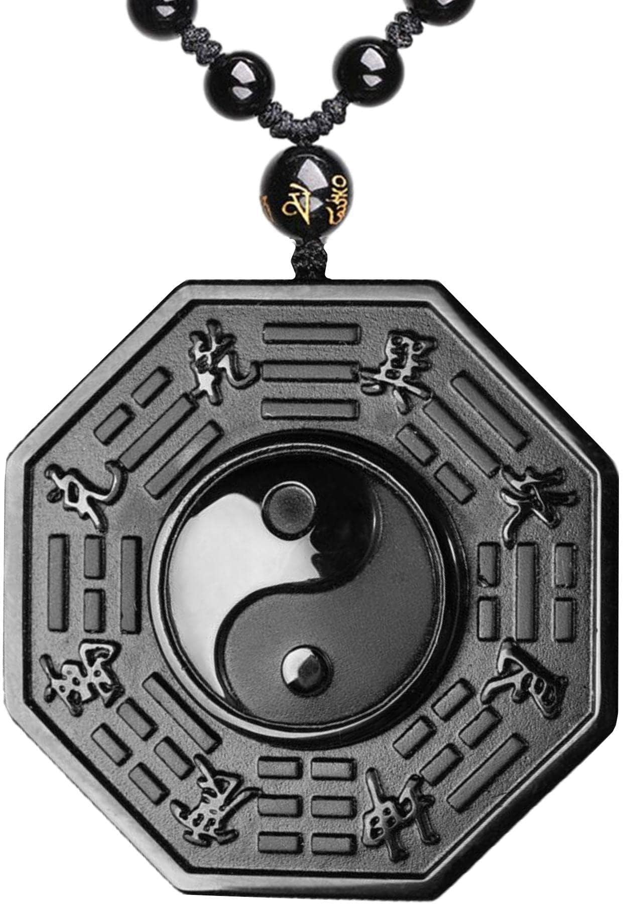 Black Obsidian Necklace Lucky Amulet Protection Pendant with Extended Bead Chain Healing Crystal Stone Talisman Necklaces Jewelry