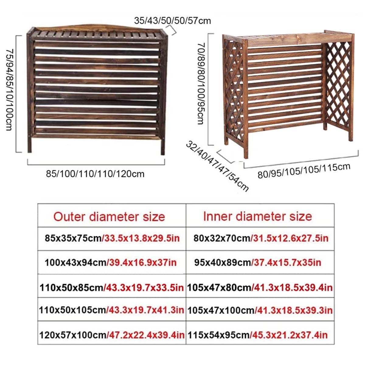 cubre aire acondicionado exterior Persianas resistentes a la intemperie Cubierta de aire acondicionado central para unidades exteriores, Valla de aire acondicionado de madera maciza Soporte