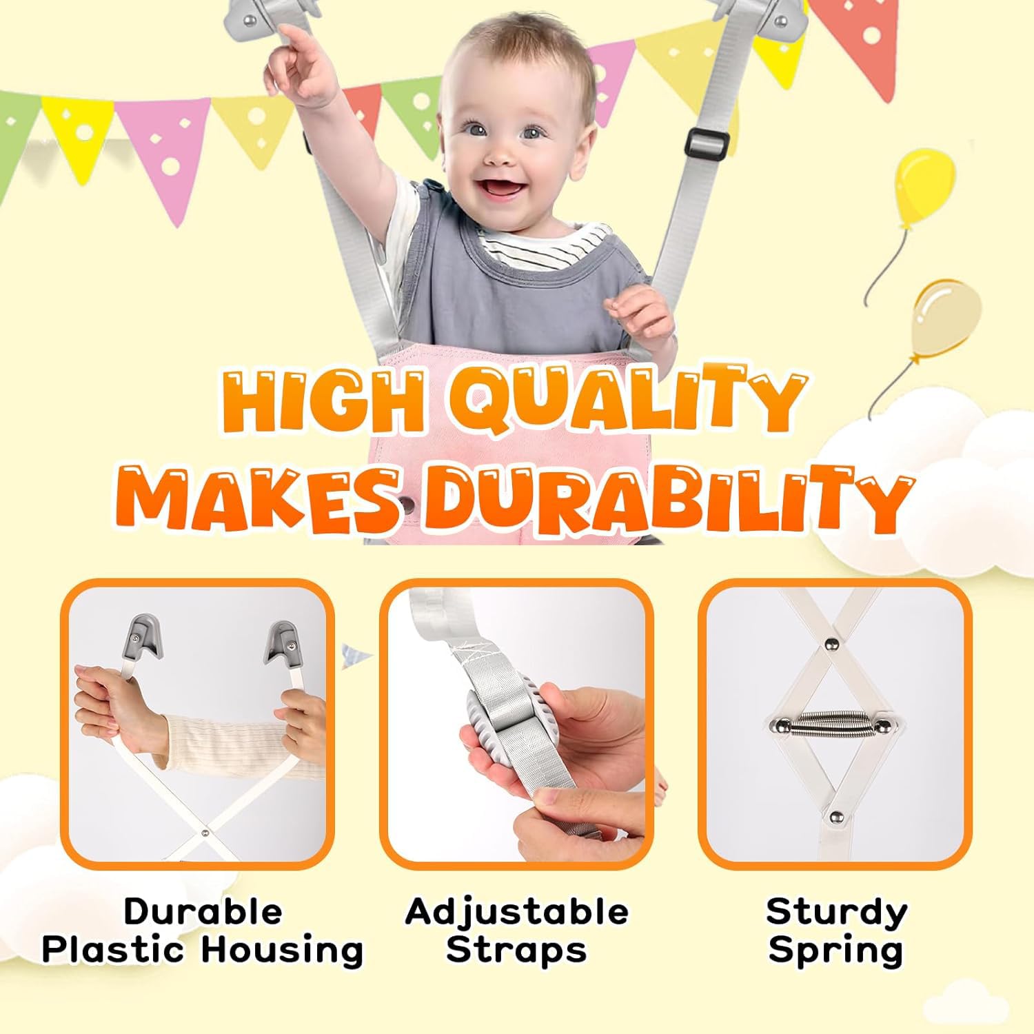 Baby Doorway Jumpers, Portable Doorway Jumper for Baby, Baby Jumper Doorway with Strong Spring & Adjustable Strap, Quick Set Up and Easy to Use (Pink)