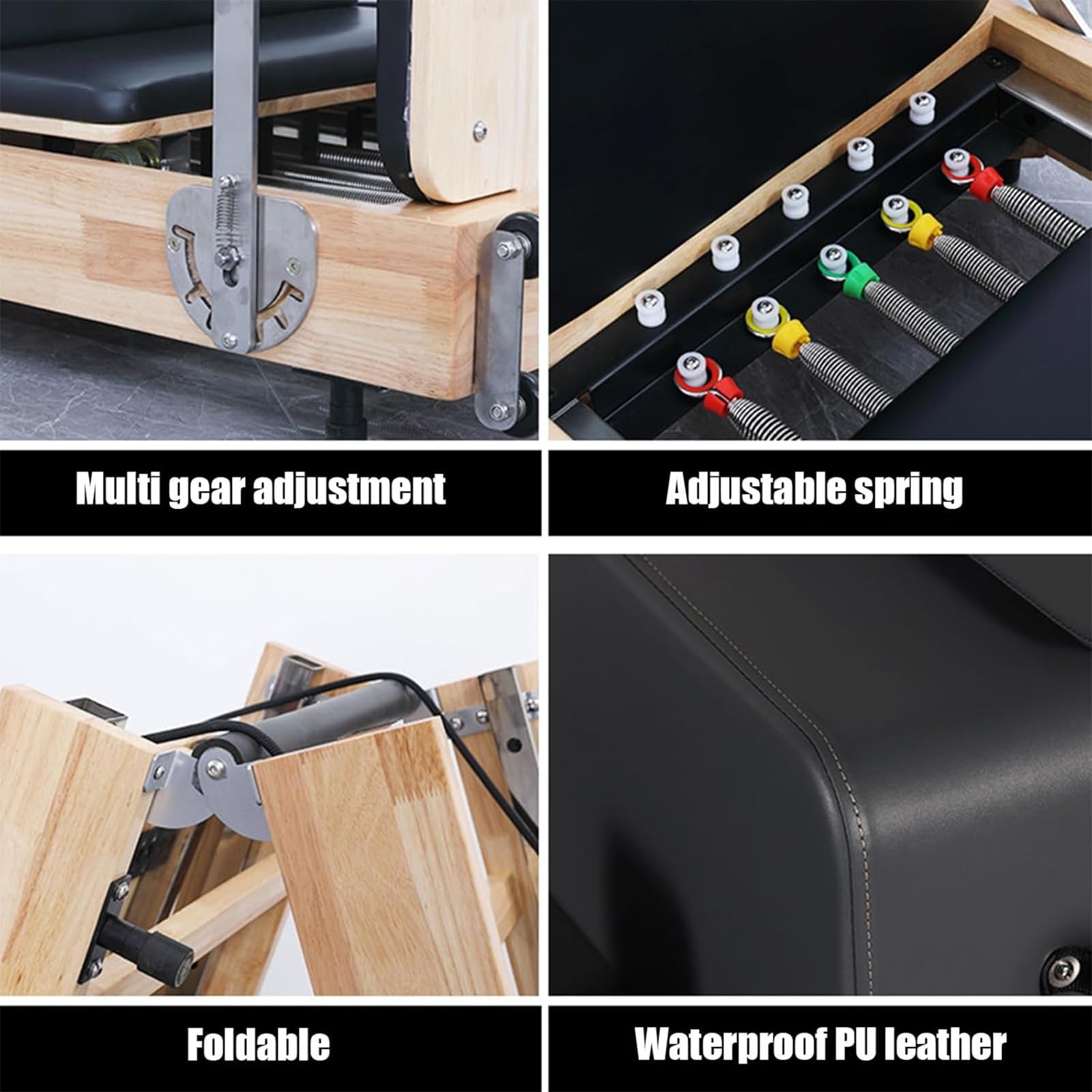 TsoLay Macchina Pilates Reformer Pieghevole, Pilates Reformer in Legno, Attrezzatura Pilates Pieghevole, 7 Livelli di Regolazione della Resistenza, Legno d'Acero per L'allenamento del Corpo Stamina