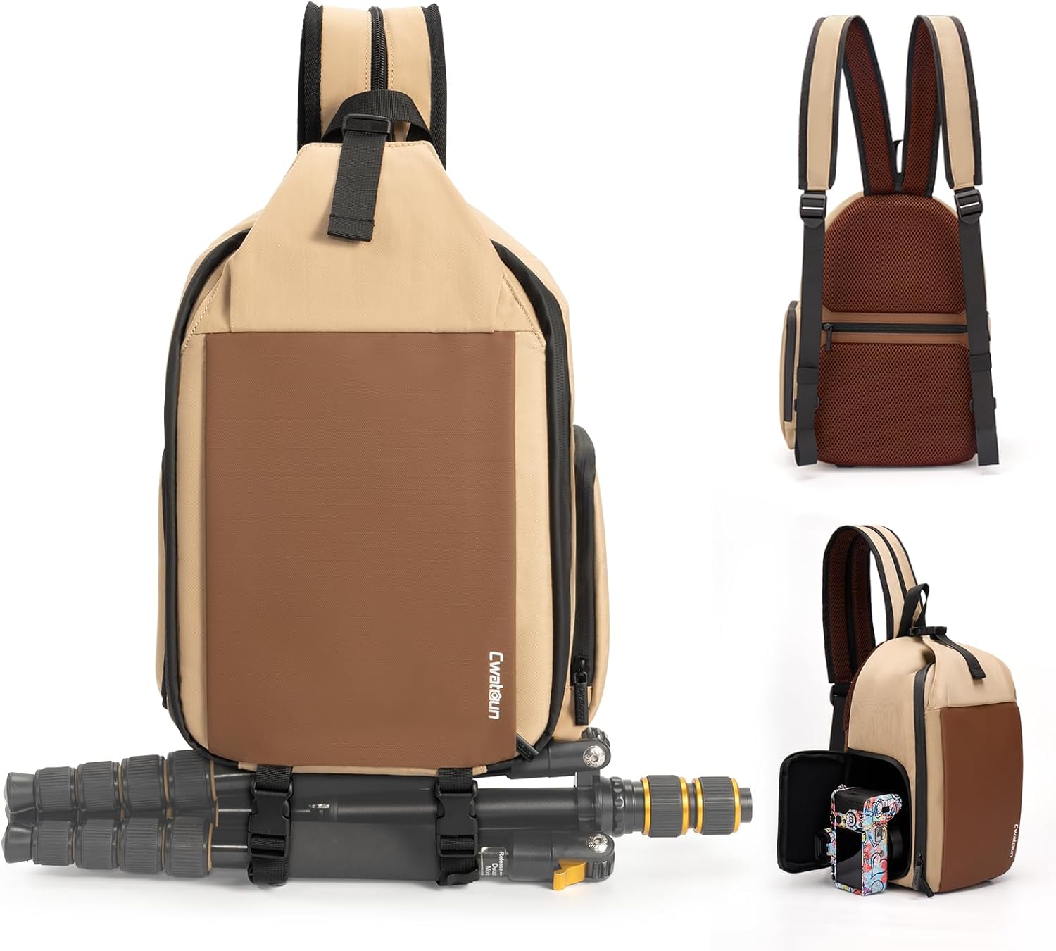 Cwatcun Camera Bag，SLR DSLR Canvas Sling Bag Small Compact Camera Shoulder Bag Crossbody Camera Case photography Purse with Padded Shoulder Strap for Canon Nikon Sony Fuji Mirrorless Cameras