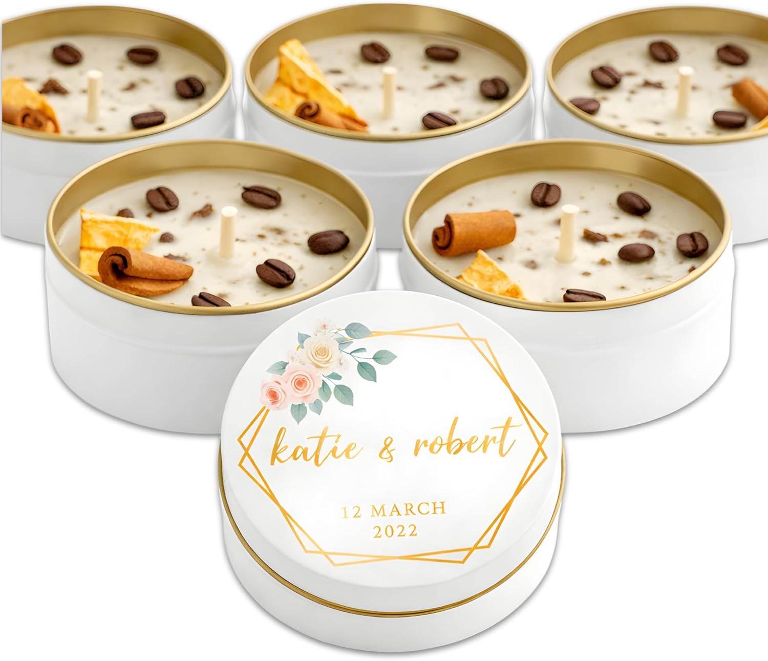 Coffee Scented Candle Favor Set – Personalized Soy Wax Candles with Orange & Cinnamon Accents (10-200 Pieces)