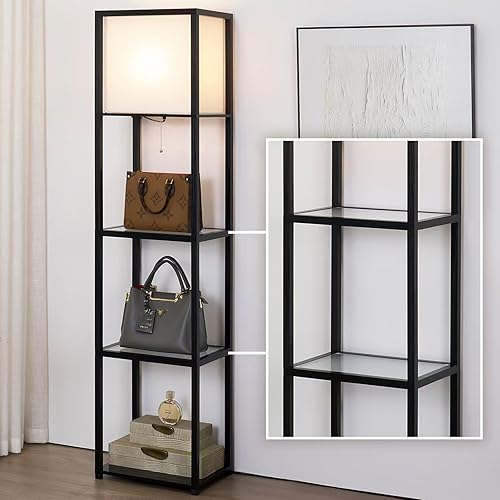 Miniatura 8 de Lámpara de pie con estantes y USB, USB-C y tomas de corriente, lámpara de estante con estación de carga, lámparas cuadradas modernas para sala de