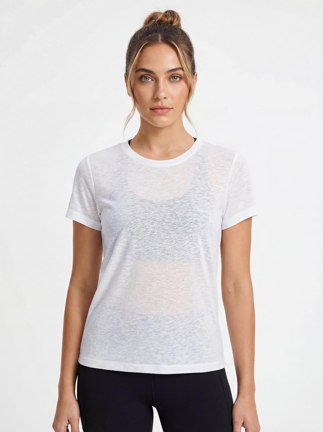 Sexy Basics Women's Crew Short Sleeve Tops | Semi Sheer Slub Burnout Fabric Workout T Shirts | Multi Packs & Colors - Image 2