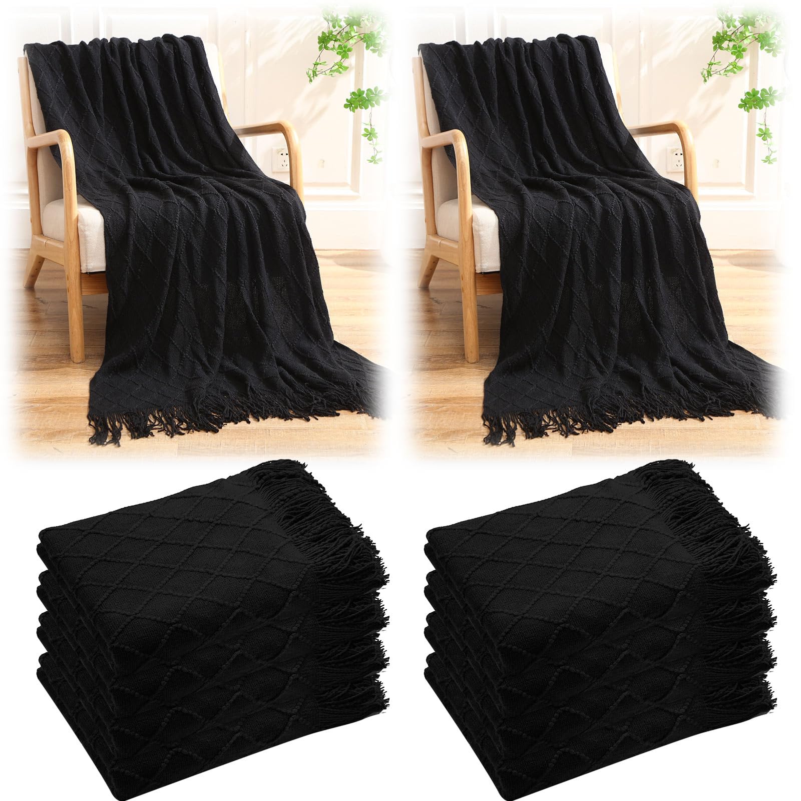 VitalCozy 51" x 71" Knitted Throw Blankets with Tassel Soft Warm Rhombus Textured Blankets for Graduation Season Employee Gifts Teacher Wedding Guests