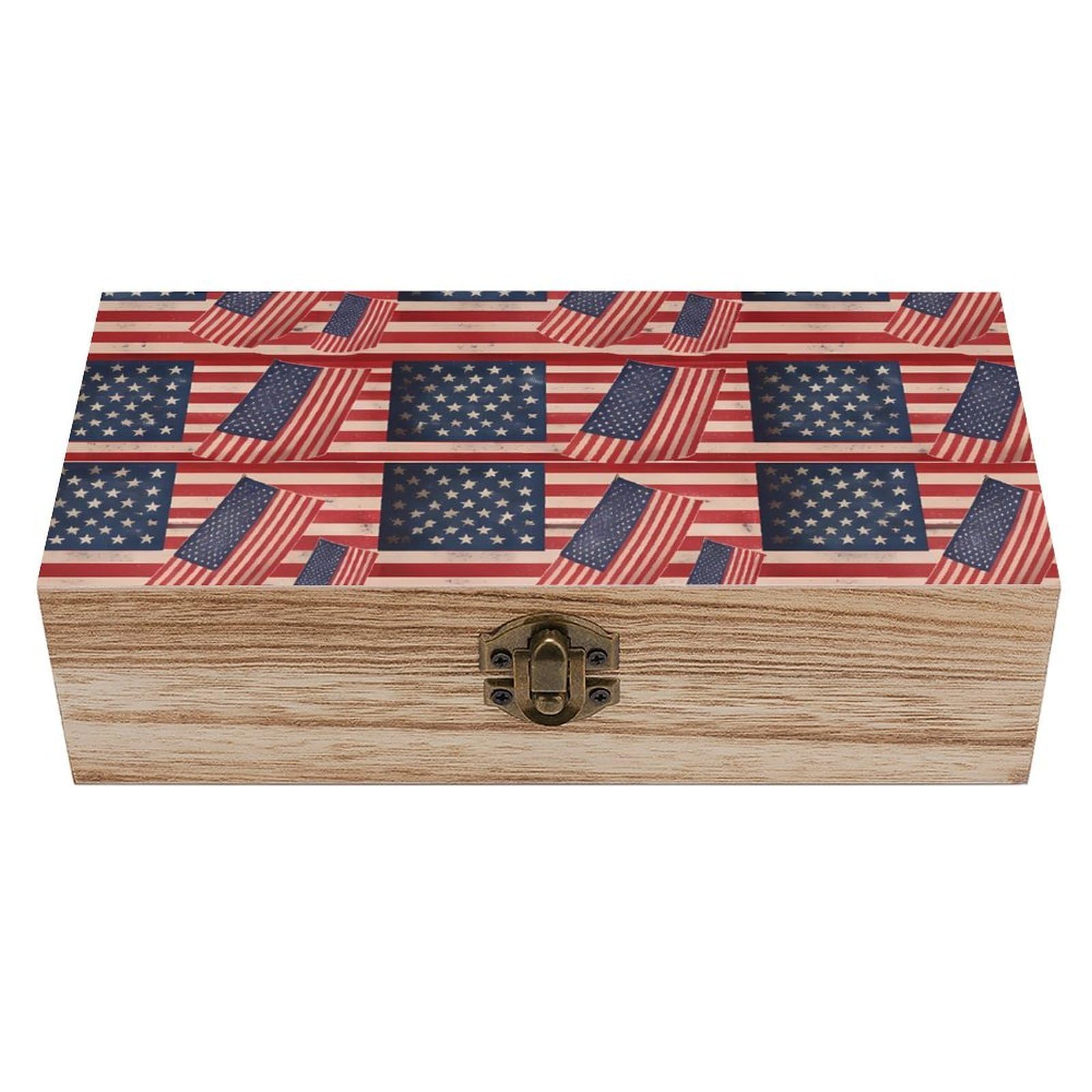 HLBSDM American Old Flag Wooden Pattern Wooden Storage Box