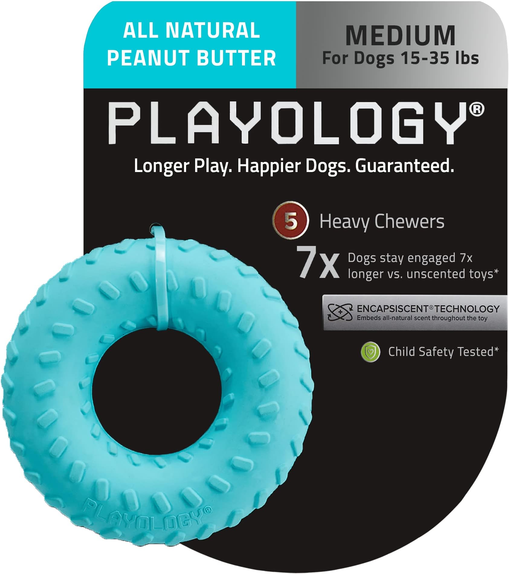 PlayologyDual Layer Ring Toy for Medium Dogs Up to 50lbs | Engaging All-Natural Peanut Butter Scented Durable Dog Chew Toys for Power Chewers | Easy to Clean, Interactive & Non-Toxic