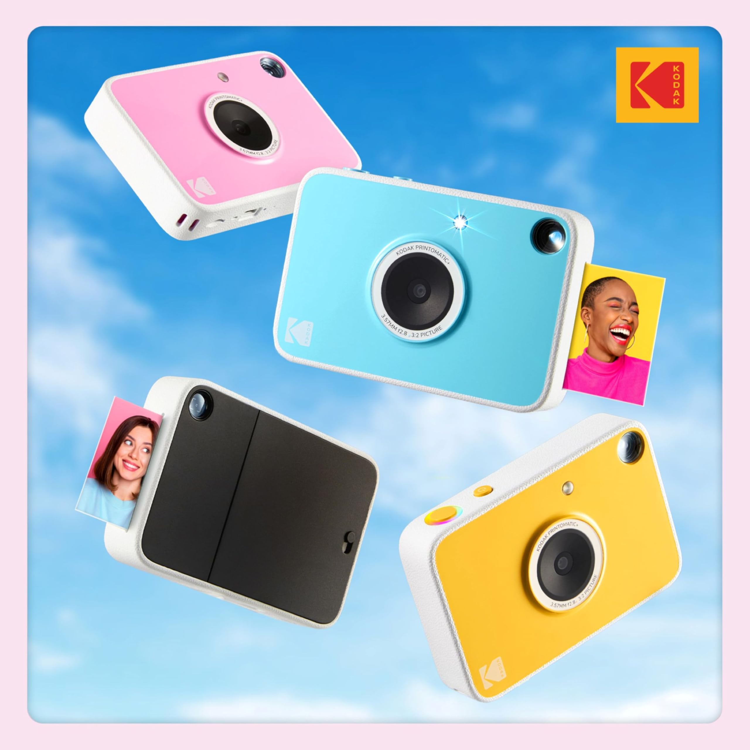 KODAK Printomatic+ Fotocamera Istantanea 10MP Kit Iniziale (Rosa) con Custodia, RGB LED e Carta Adesiva Zink 20pz – Rosa