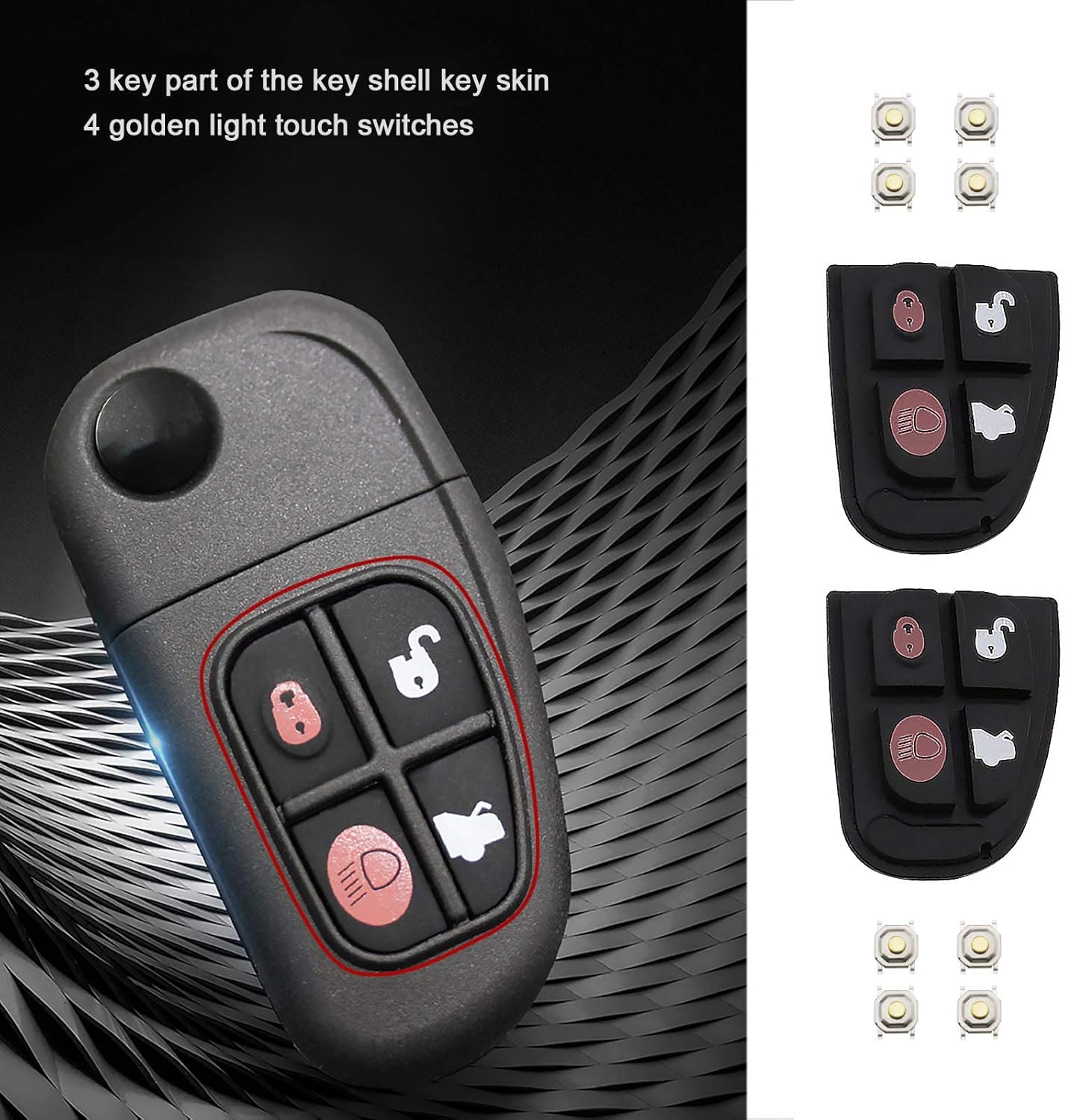 OTOTEC 2x Car 4button Remote Key Case Pad Repair Kits, 4 Buttons Key