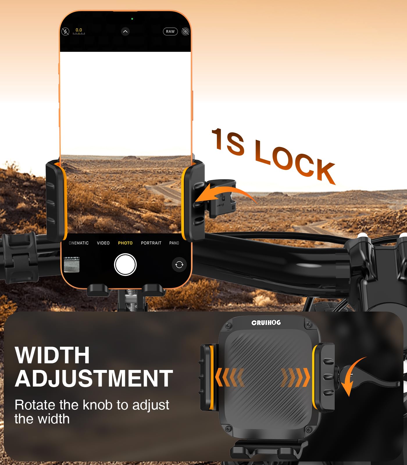Support de téléphone pour vélo, moto, 4 amortisseurs de vibration, compatible avec l'appareil photo, support de téléphone pour vélo, scooter, VTT, poussette, taille réglable pour téléphone de