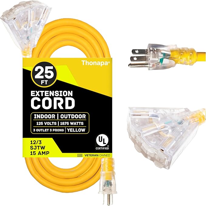 3 Outlet Lighted Outdoor Extension Cord 25 ft