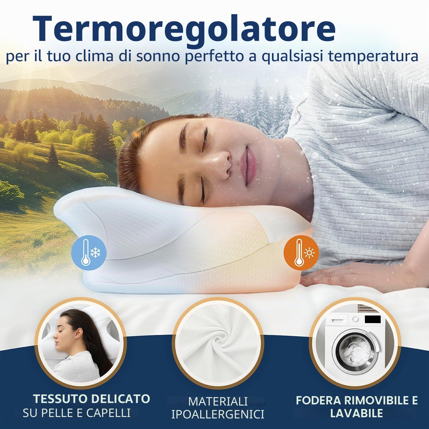 CALMONT - Cuscino ortopedico per tutti i tipi di sonno, cuscino cervicale per un sonno riposante, cuscino in memory foam per una regolazione ideale, cuscino cervicale, cuscino ergonomico (bianco)