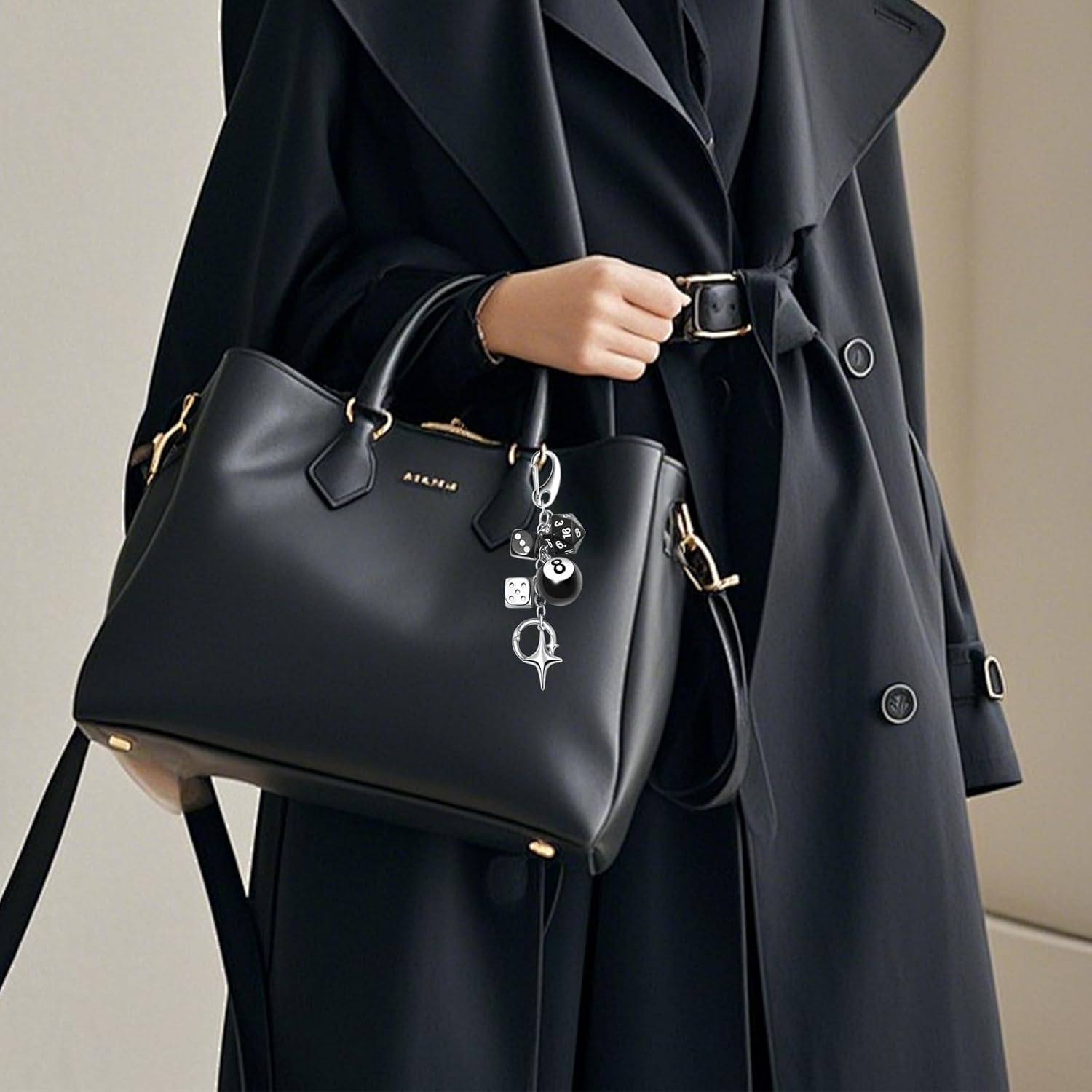 Black Dice Keychain Handbag Charms Cute Accessories for Backpacks Purse Keyrings Gift for Women & Men - Image 8