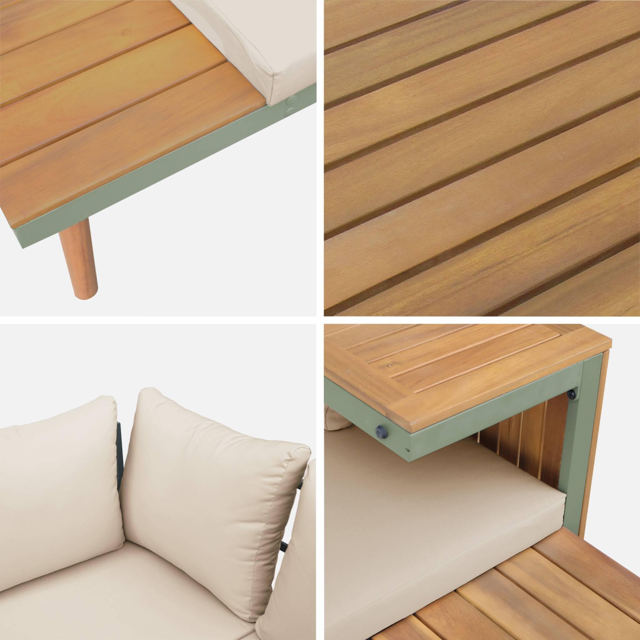 Alice's Garden sweeek - Salon de Jardin Kaki foncé. modulable en Aluminium et Bois d'acacia. 4 Places. Sao Paulo.140 x 68 x 65cm