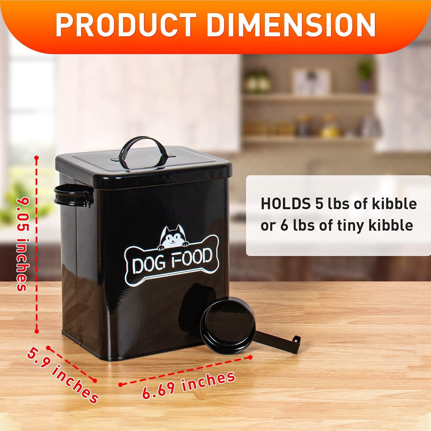 Pet Supplies : Vumdua Cat and Dog Food Storage Container with Serving Scoop - Airtight Pet Food Storage with Lid, Farmhouse Dog Treat Container, Great Gift for Dog Owners, Black : 