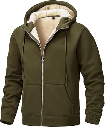 Tansozer Men's Sherpa Lined Fleece Jacket Warm Hoodies Thermal Sweatshirts Winter Full Zip with Pockets
