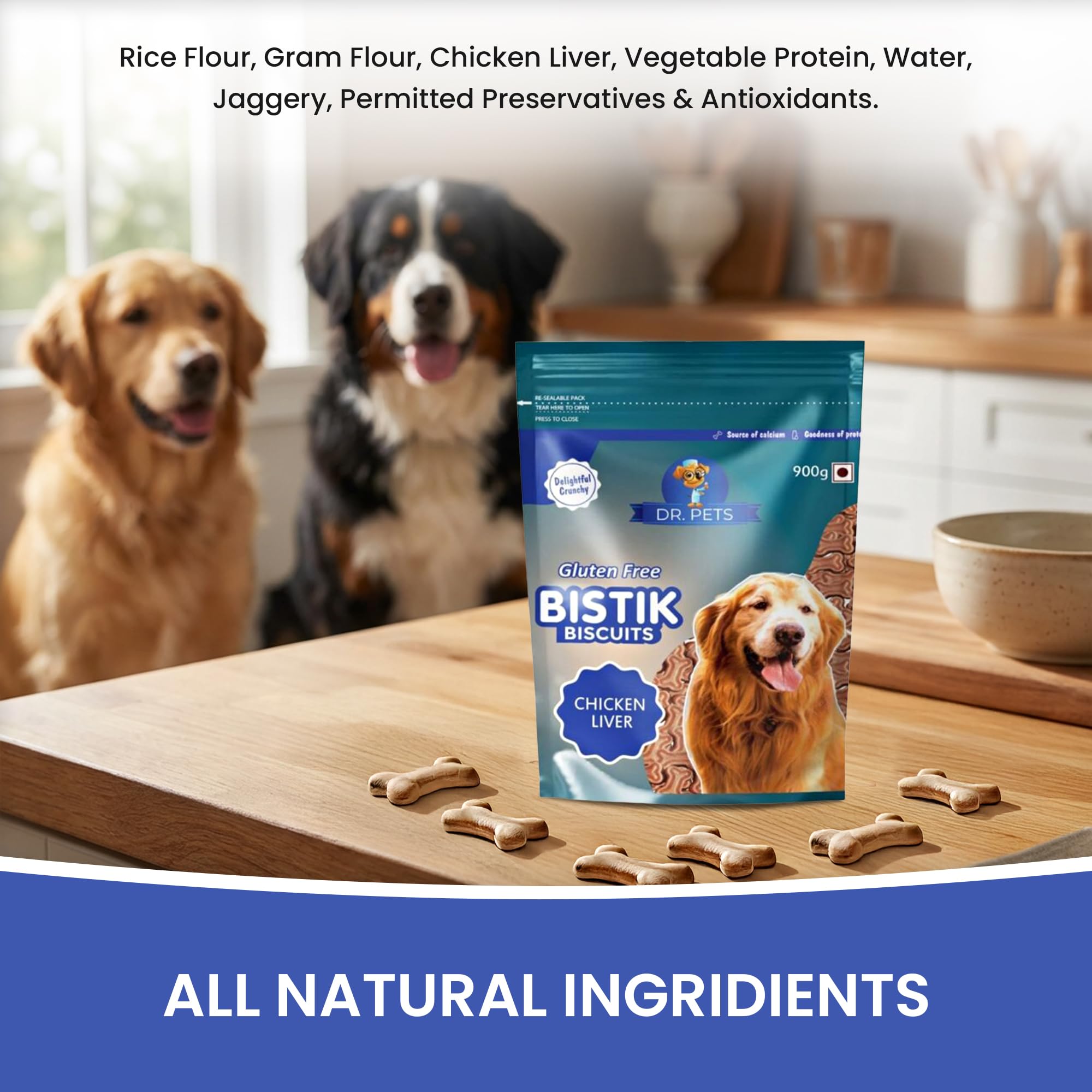 Dr.Pets Bistik Dog Food Treat - Dog Biscuits for Adult Dog & Puppy, Gluten Free Healthy Treats with Fresh & Natural Ingredients, Real Chicken & Chicken Liver Flavor 900g Each (Combo Pack) 4