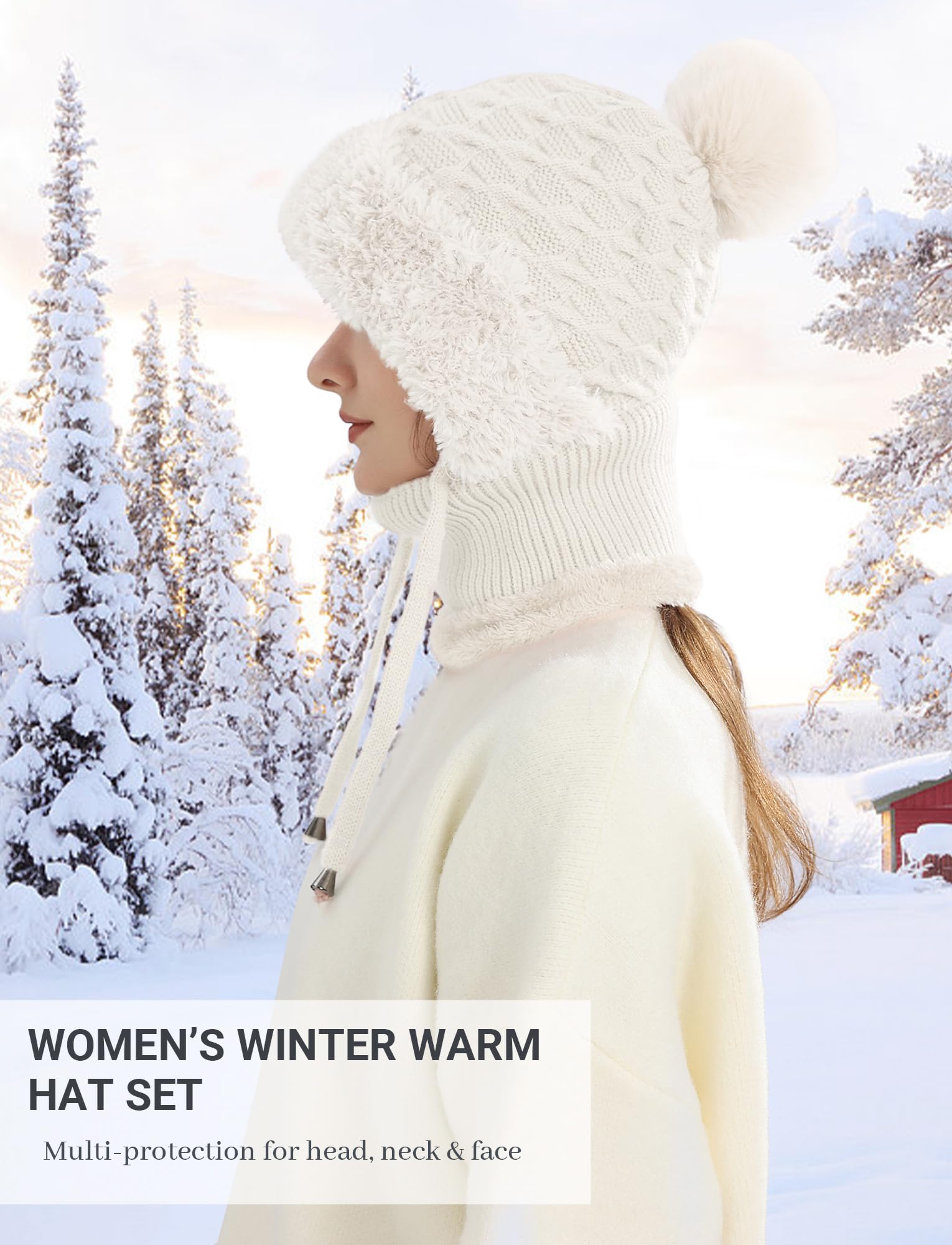 Passamontagna termico lavorato a maglia in pile maschera da sci morbido e caldo cappello invernale con copertura per collo e viso antivento scaldacollo 3 in 1 cappello con cappuccio completo