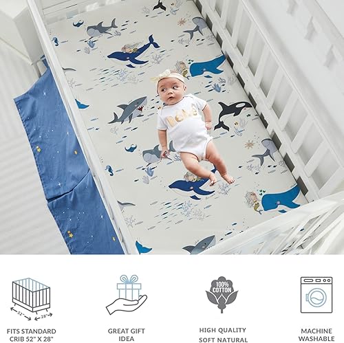 Miniatura 2 de Brandream Sábanas ajustables para cuna para niños, espacio exterior, color gris, galaxia, estrella, ropa de cama de bebé y colchón de cama infantil,