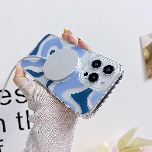 Miniatura 3 de Funda magnética diseñada para iPhone 11 Pro Max compatible con MagSafe, bonito arte ondulado pintado para mujer, borde de TPU suave, protección
