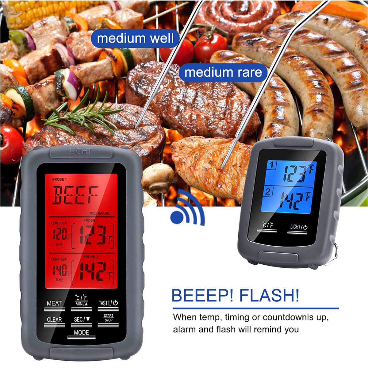 Termómetro digital para carne, termómetro de cocina, termómetro de doble sonda para cocinar alimentos para barbacoa, ahumador, parrilla, horno, lectura instantánea, termómetro para carne