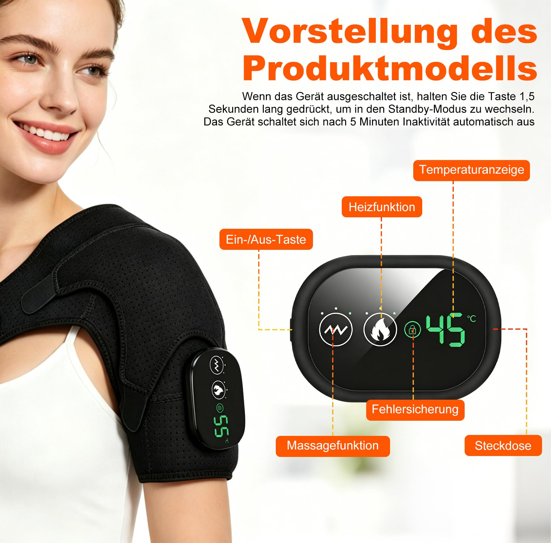 3-in-1 Schultermassager und Schulterheizungspolster mit Massage mit 5 Heizungsstufen und 5 Vibrationsmodi, 5000mAh-Batterie für langlebige Leistung und verstellbarem Design
