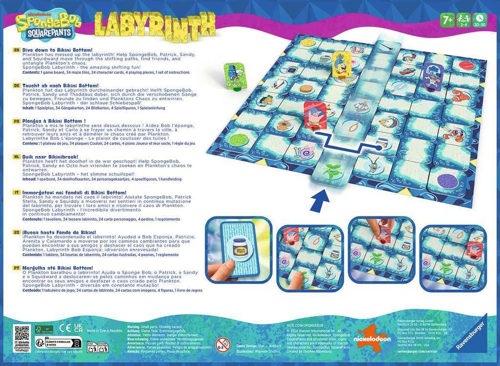 Ravensburger Games 25090 - Spongebob Squarepants Labyrinth - Le Jeu Classique dans Le Style de la série pour 2 à 4 Joueurs de 7 Ans et Plus