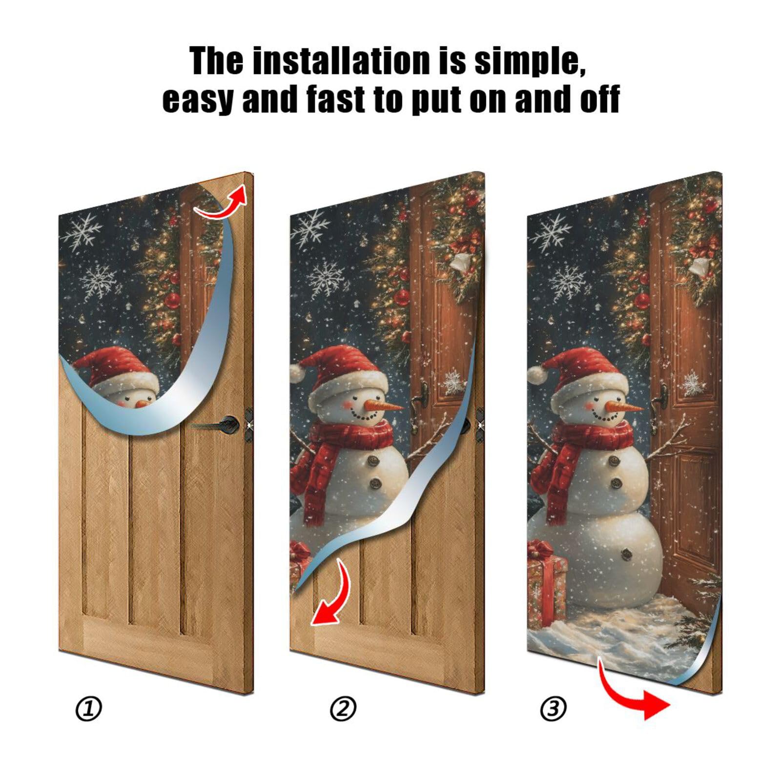 FLildon Winter Snowman Christmas Door Cover Decoration, Party Accessory Porch Decor for Festive Ornament Room Door Covers 35 x 79 Inch