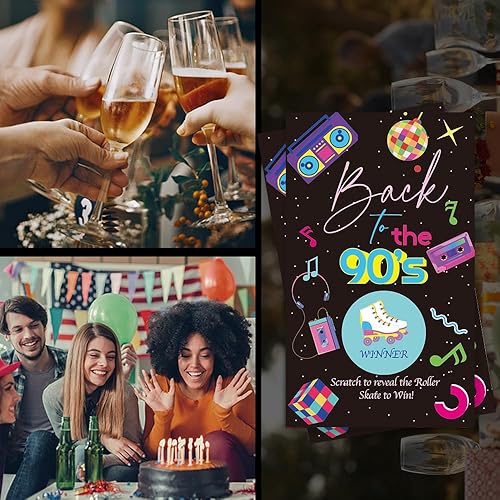 Miniatura 7 de Haizct Paquete de 50 tarjetas de rascar con temática de Back to The 90, auriculares retro para baby shower, fiesta de cumpleaños, lotería, juegos