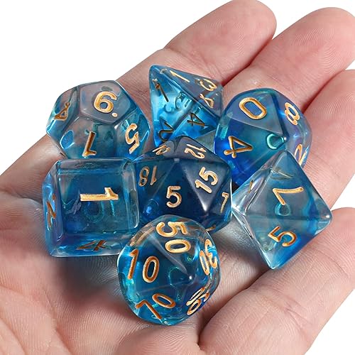 Vista 223 de CiaraQ DND - Juego de dados poliédricos con una bolsa de dados negra para juegos de mesa de rol D&D RPG MTG Rojo mezclado con naranja + purpurina