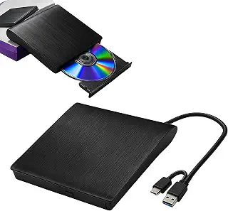外付けDVDドライブ 高速読取・書込対応 8X DVD & 24X CD バスパワー給電 USB 2.0/3.0 & Type-C両対応 光学ドライブ コンパクト設計 (ブラック)