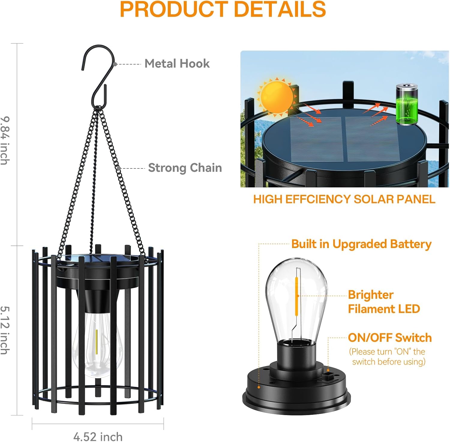 KOOPER Solar Lanterns Outdoor Waterproof, 4 Pack Upgraded Bright Hanging Solar Lights Outdoor Lanterns Decorative, Auto ON/Off Metal Hanging Lantern Lights for Pathway Yard Patio Garden Decor