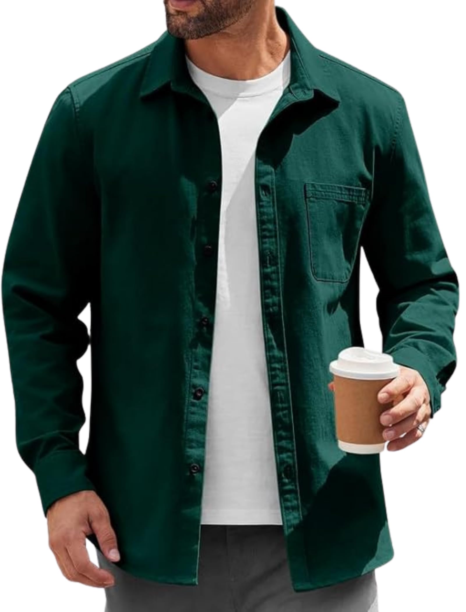 Men’s Casual Button Down Overshirt for Men | Regular Fit Long Sleeve Solid Shirt Jacket | Front Pocket Smart Casual Wear | Everyday Office Travel Layering Shirt for Men-picture-19