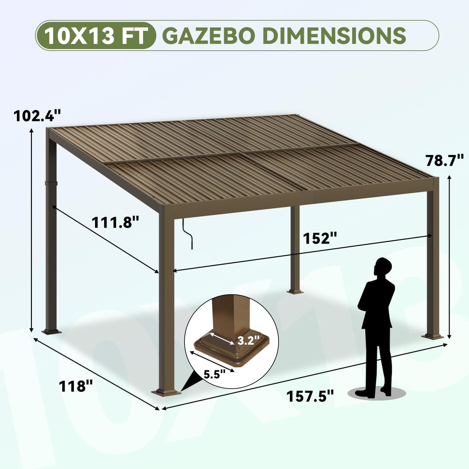 Diagram showing the dimensions of the 10x13 foot gazebo