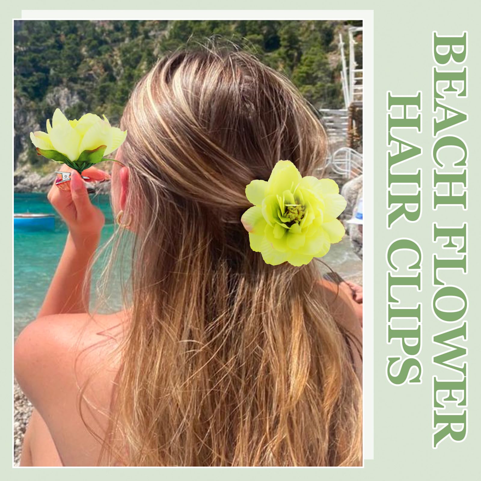 Vibrant Floral Hair Clip with Green and White Accents Green and White Flower Hair Accessory - Etsy main image 3