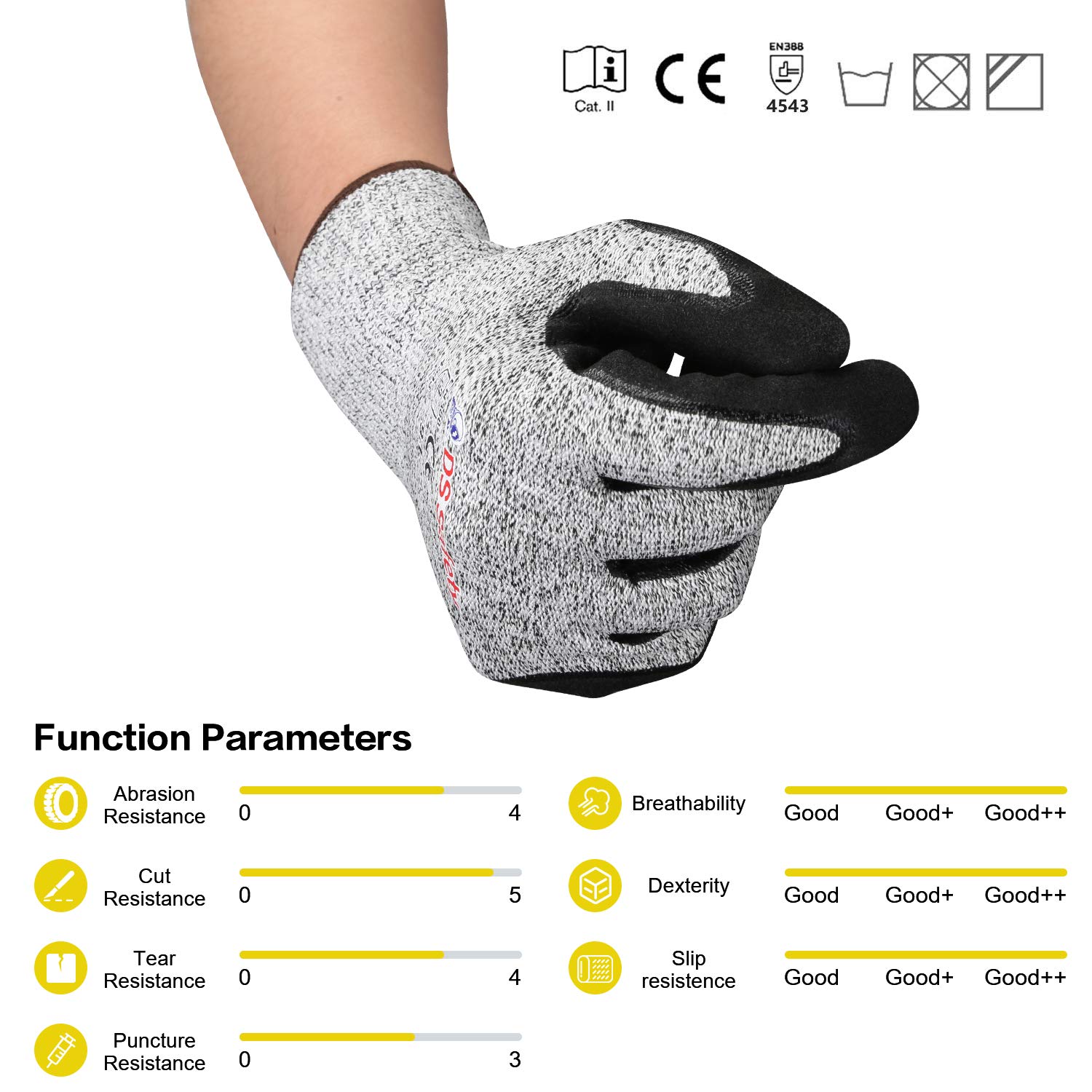 Guantes de protección contra cortes de nitrilo para cortar guantes de trabajo nivel 5 gris 12 pares Tamaño: 9/L