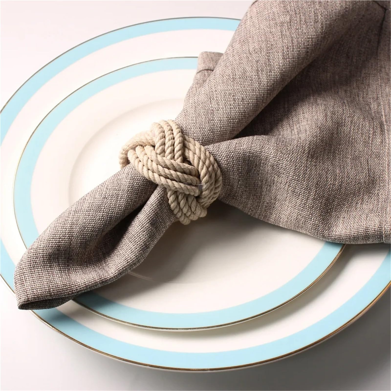 Lot de 10 ronds de serviette en corde de chanvre faits à la main pour table de salle à manger