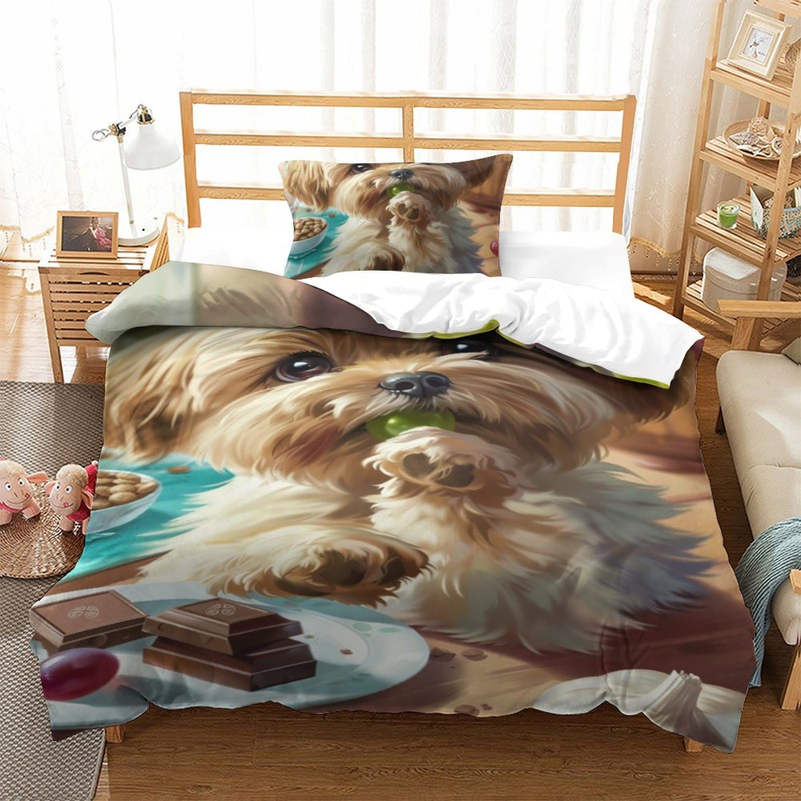 Housse de couette Yorkshire Terrier en microfibre 135x200 cm avec ses 2 taies d'oreiller