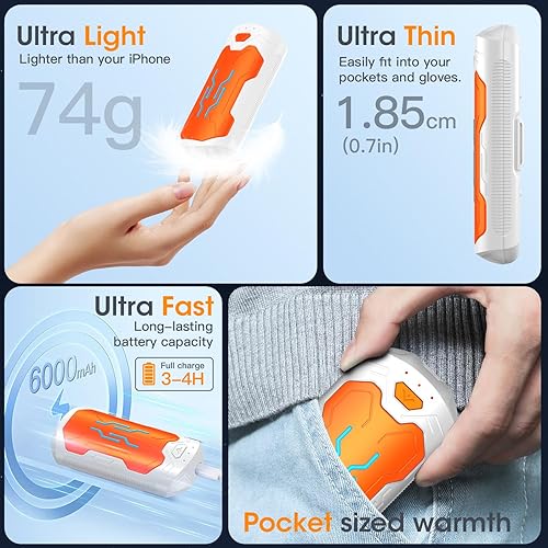 Miniatura 7 de Hand Warmers Rechargeable, 2 Pack 20Hrs Long Heating Pocket Size Electric Handwarmers, Portable USB Hand Warmer Heater Therapy Great Gift for