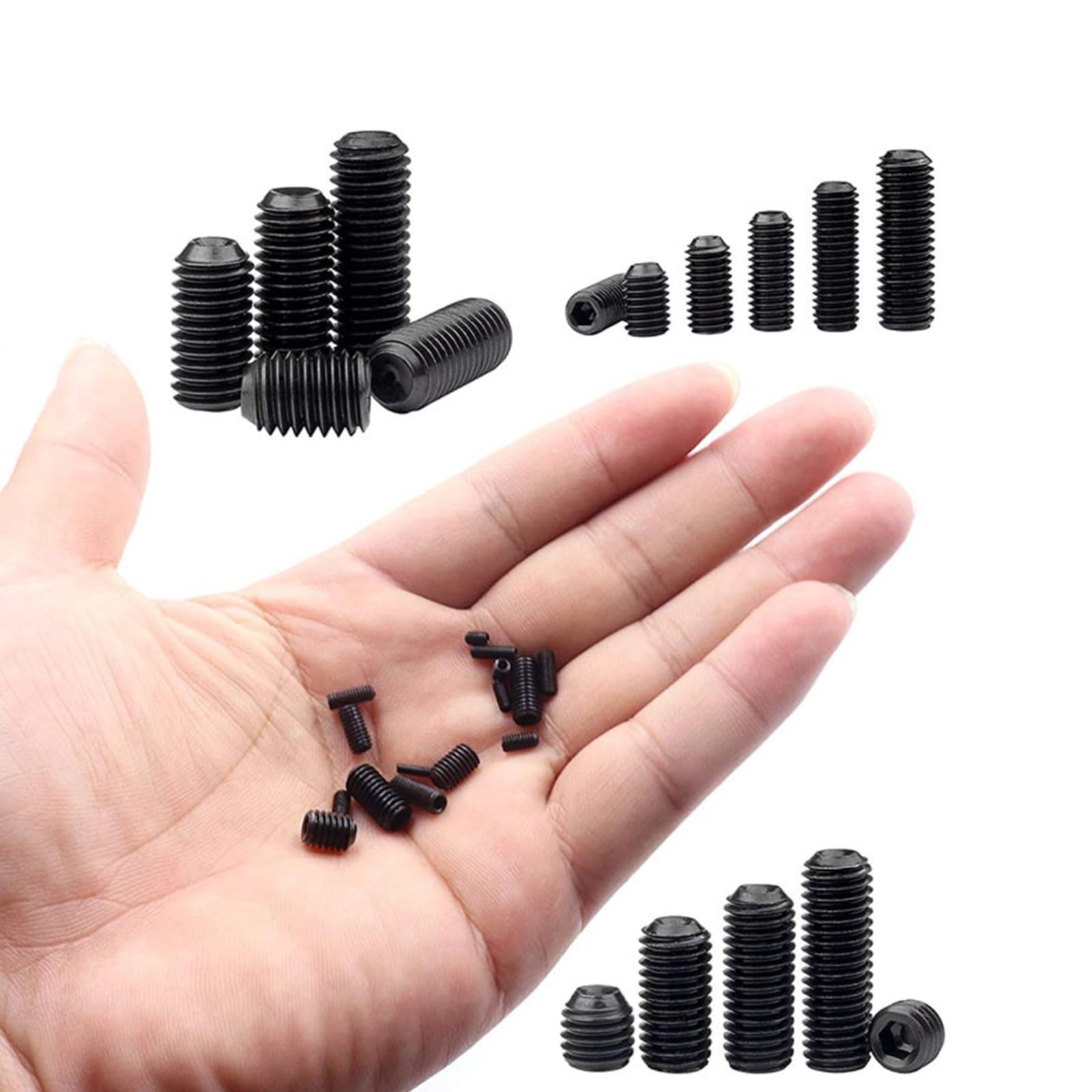 Lot de 666 vis sans tête à six pans creux M2 M3 M4 M5 M6 M8 Vis sans tête à six pans creux Vis vers Allen Acier au carbone Assortiment de vis sans tête avec clé Allen