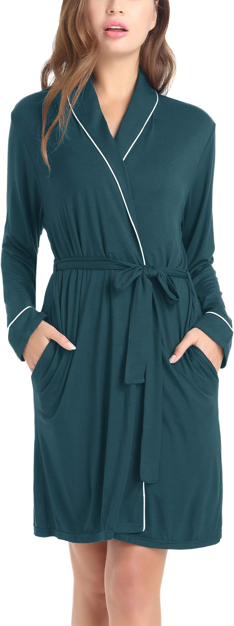 AmorbellaWomens Robe Short Summer Lightweight Long Sleeve Bathrobe with Pockets Viscose (Made from Bamboo)