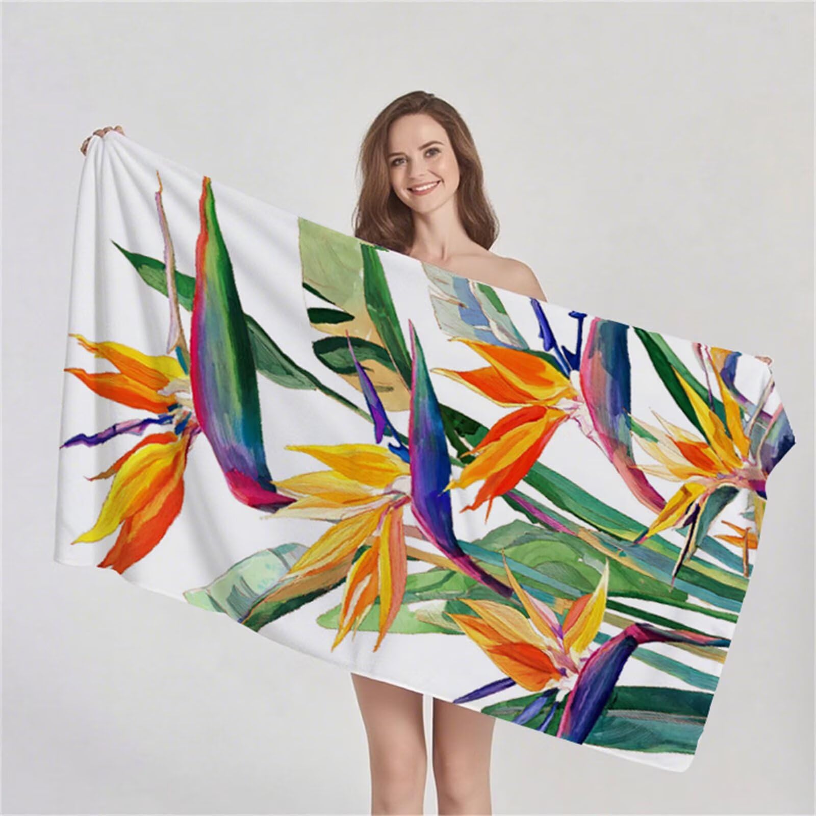 Toalla Playa Grande 80x180 cm, Microfibra Toalla Gimnasio De Secado Rápido, Toallas Baño Sin Arena, Toallas Playa Compacta Hombre Mujer Niños para Deportes, Natación con Bolsa (Flores Naranja) G1-1175