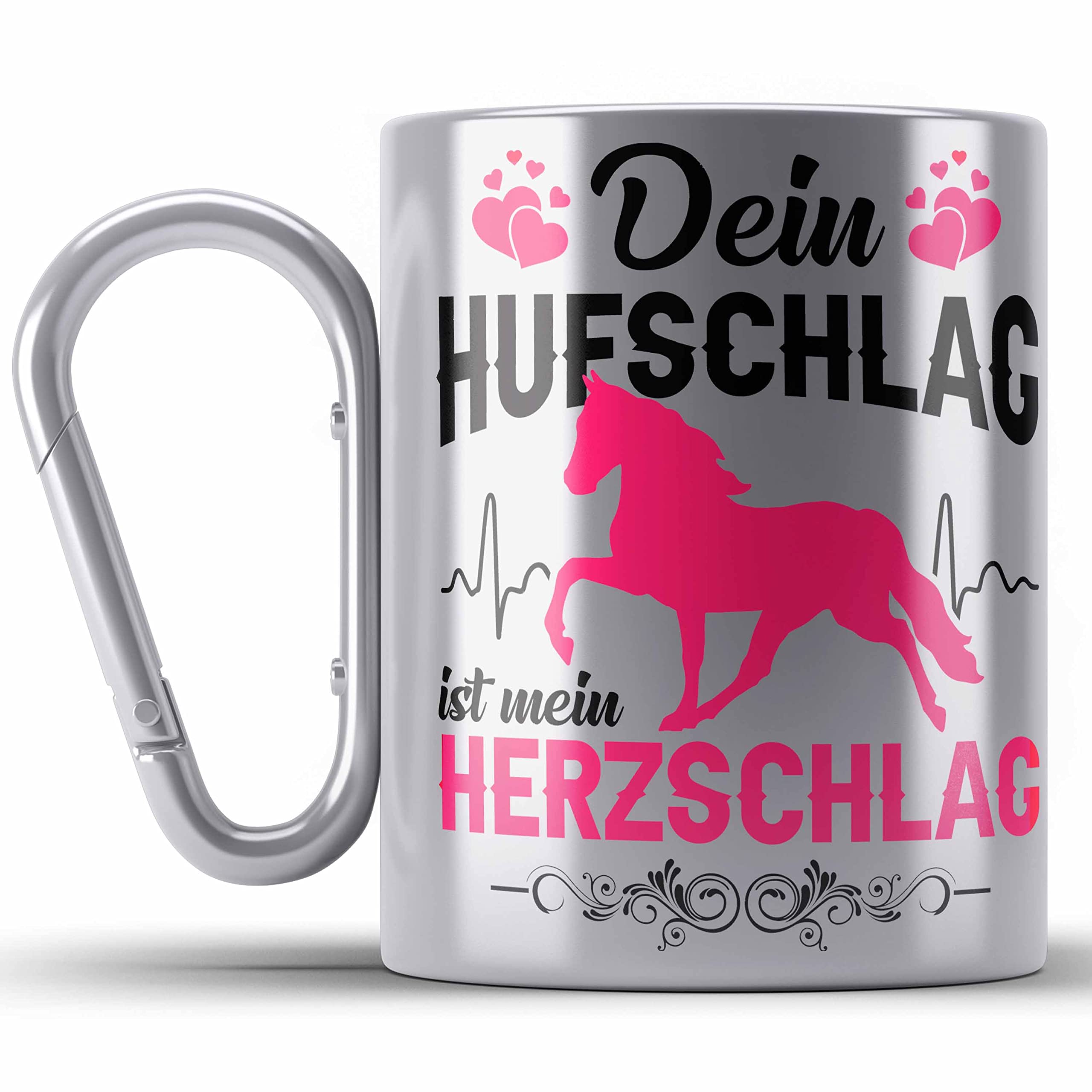 Trendation Reiterin Tasse „Dein Hufschlag Ist Mein Herzschlag“ – Pferdemotiv, Spülmaschinenfest, In Rosa