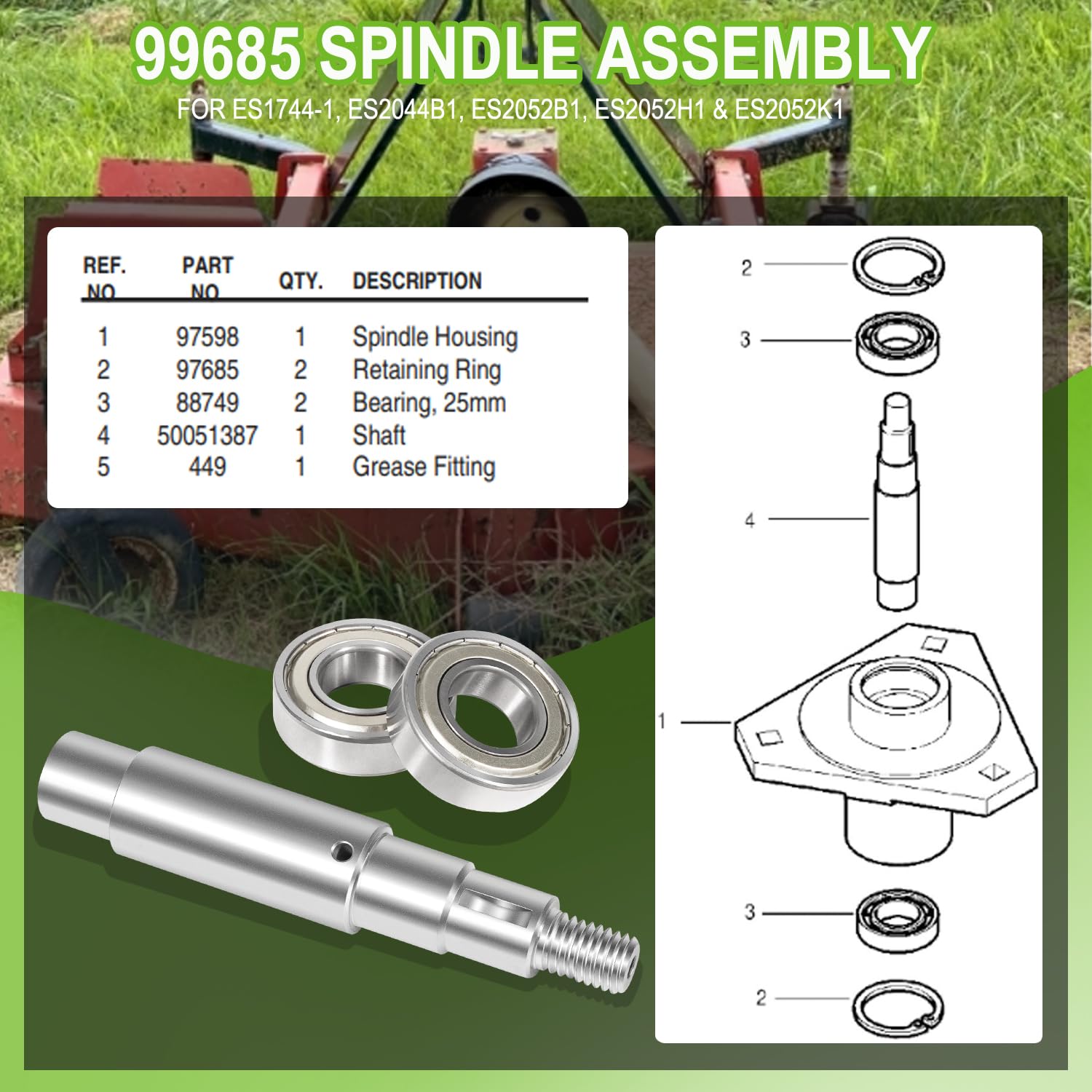 Amazon.com: 88749 Bearings and 50051387 Spindle Shaft Compatible