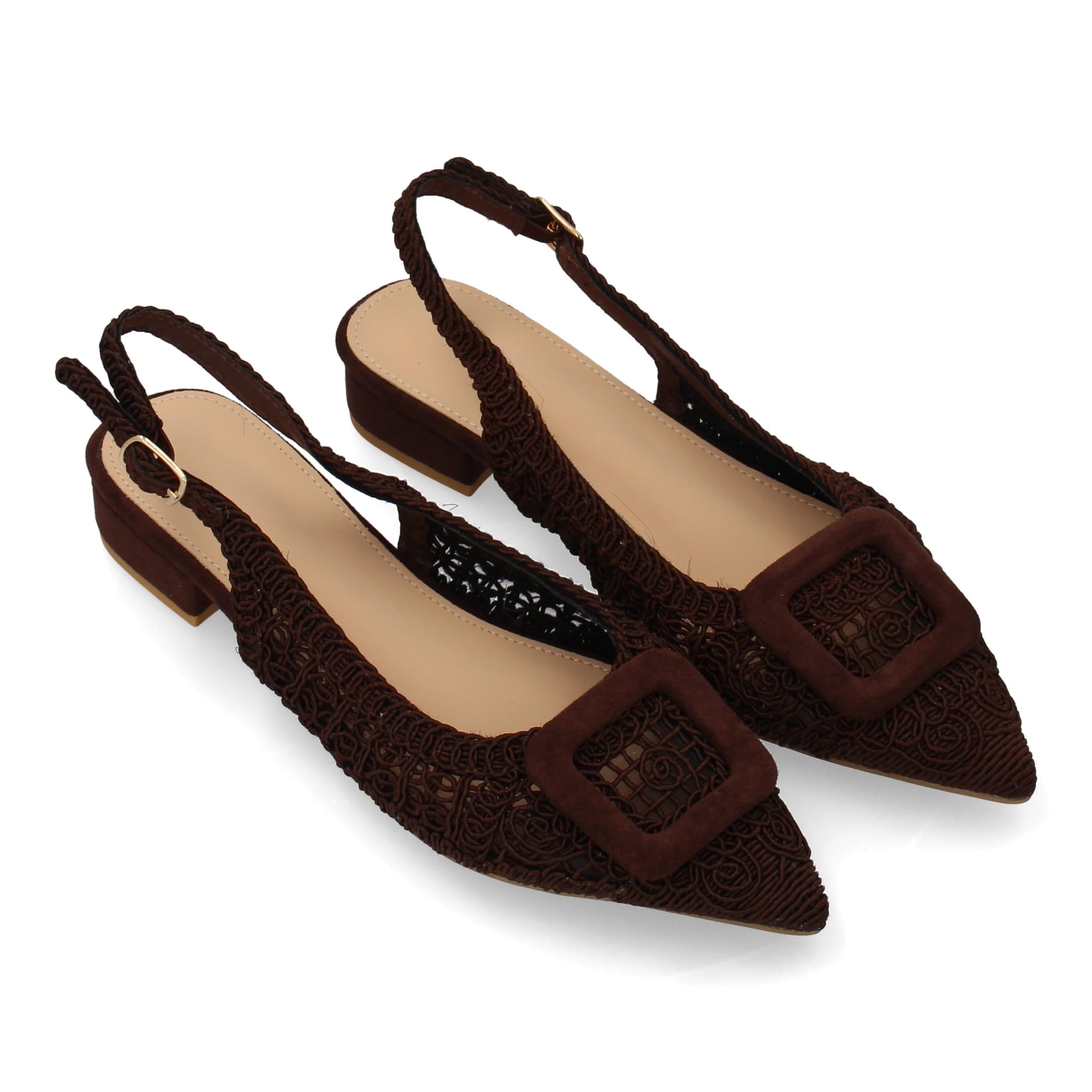 shoes&blues.es Zapato Destalonado de Mujer con Tacon bajo, Diseno de Tejido aporta frescura y un Estilo Artesanal. Calzado Comodo, Ligero y Acolchado. Ideal para Primavera Verano.