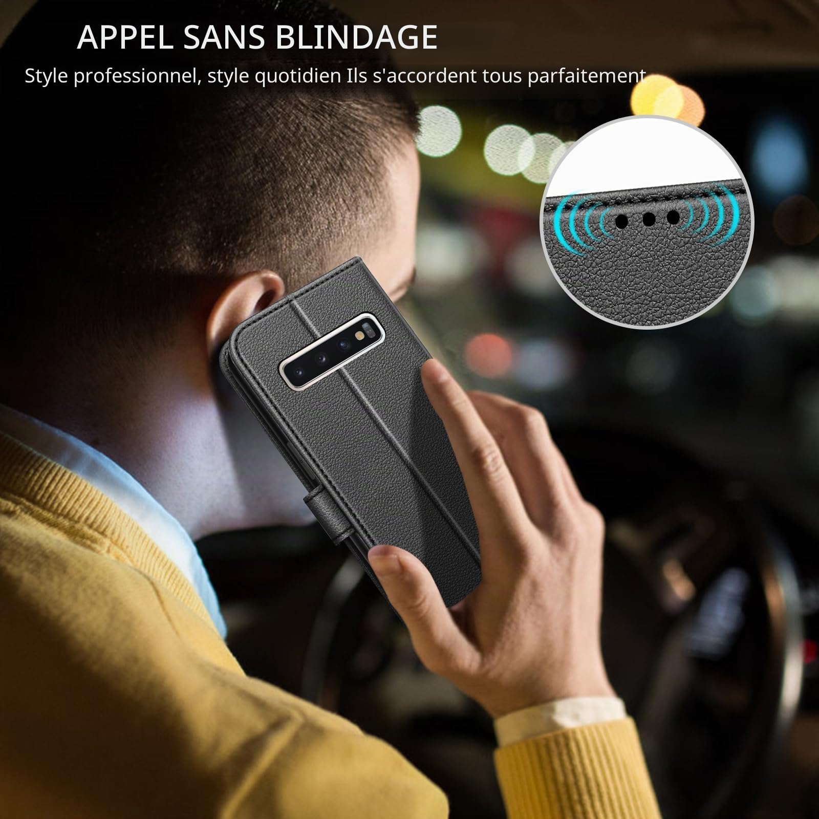 Coque pour Samsung Galaxy S10 (Pas pour S10+), Coque Etui Portefeuille Cuir avec Rabat Porte Carte Clapet Magnétique Flip Case Étui Housse de Protection Etui pour Samsung Galaxy S10 4G,Noir
